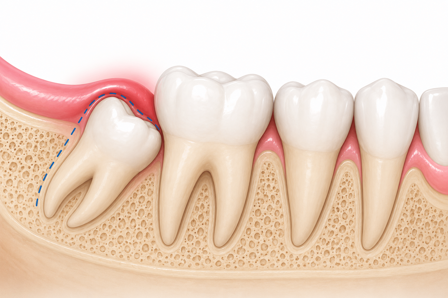 Illustration showing how orthodontic treatment helps prevent impacted teeth
