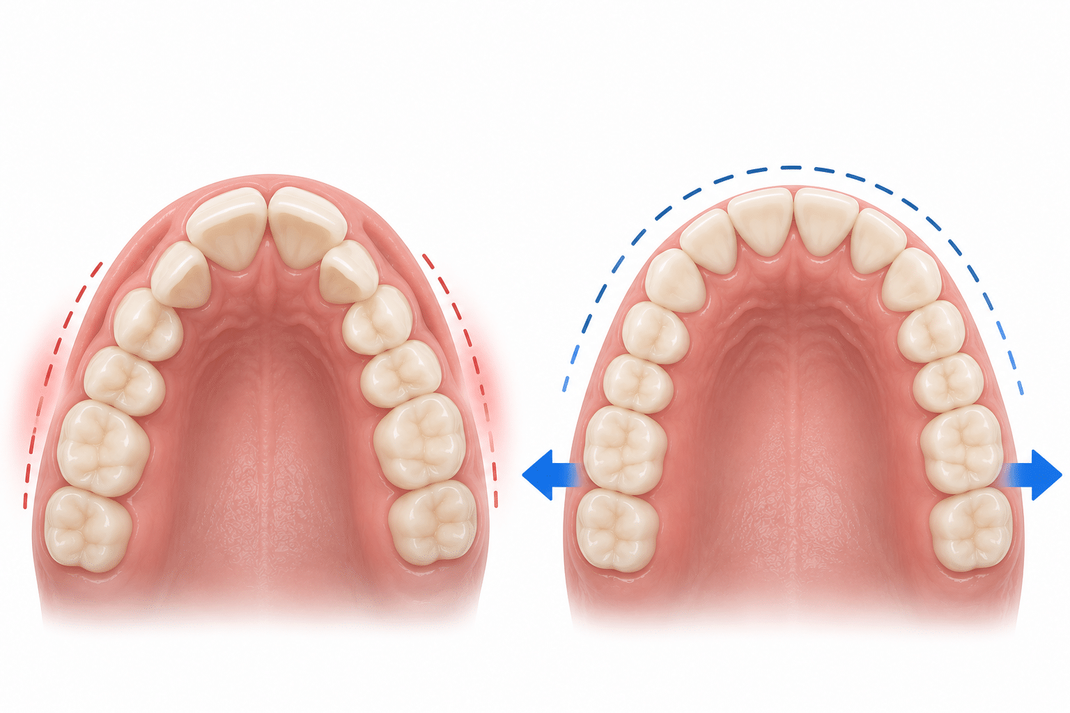 Illustration showing reduced tooth crowding through early orthodontic treatment